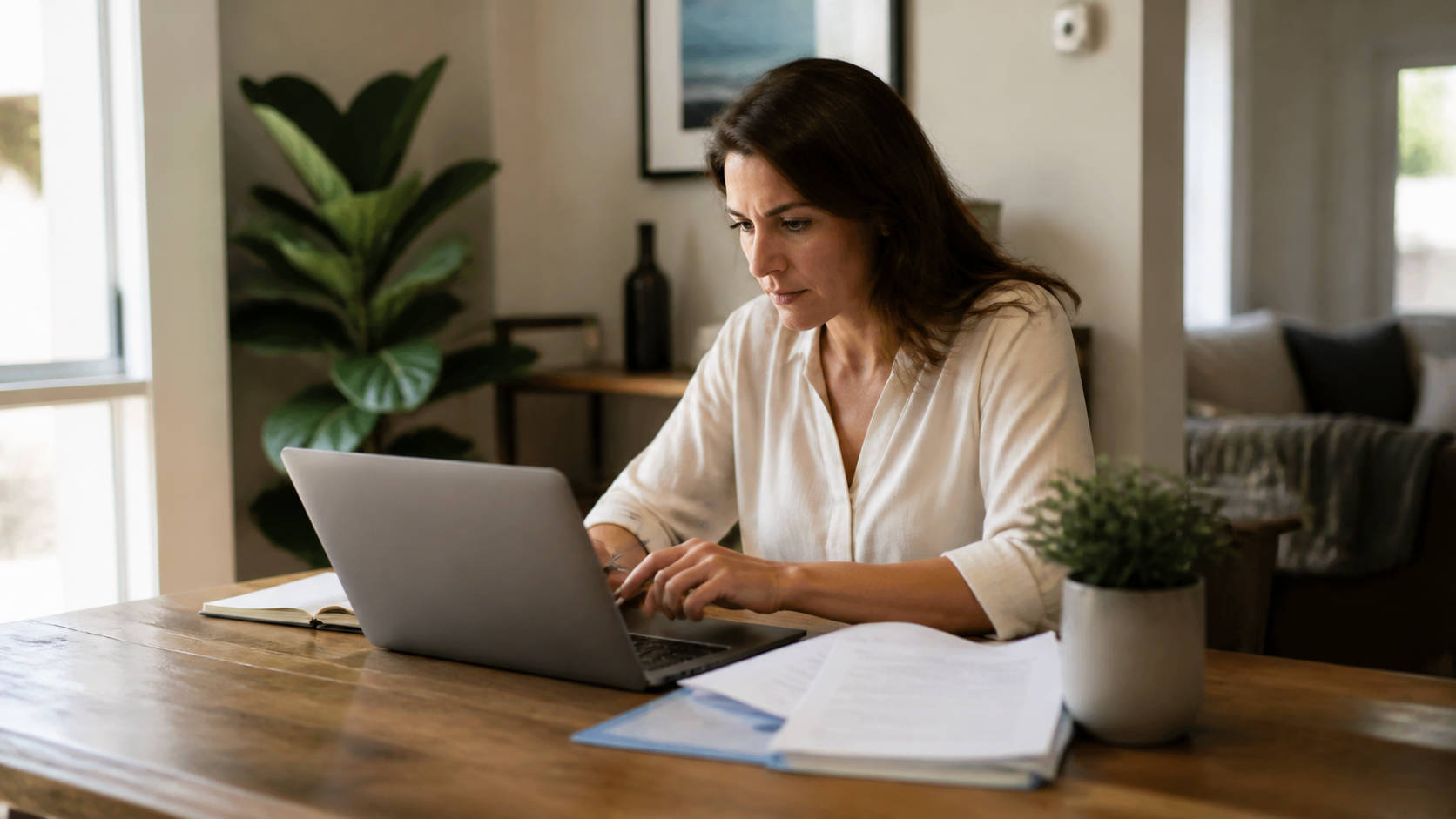 Propietaria revisa las condiciones y fechas de acceso antes de la firma de compraventa
