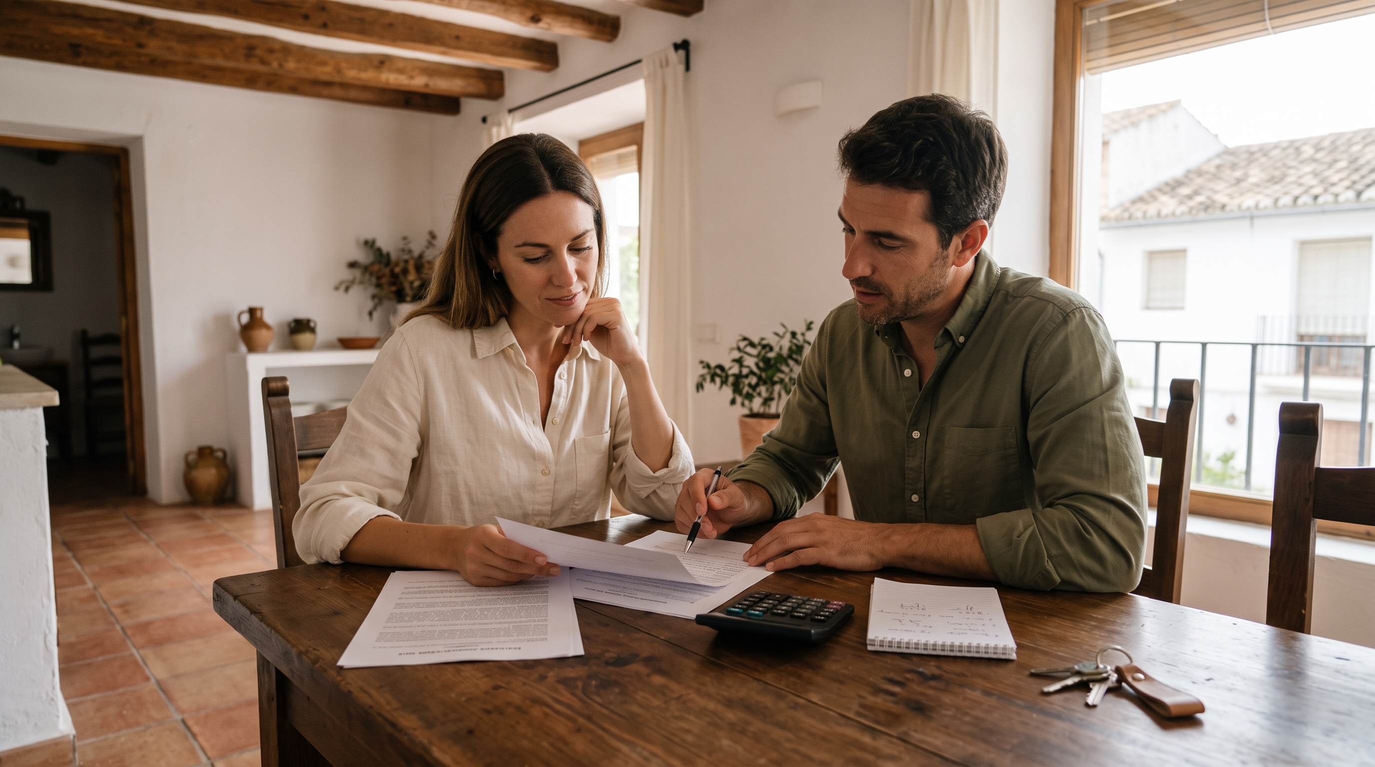 Pareja calculando el ITP al comprar una vivienda en la Ribera Baixa
