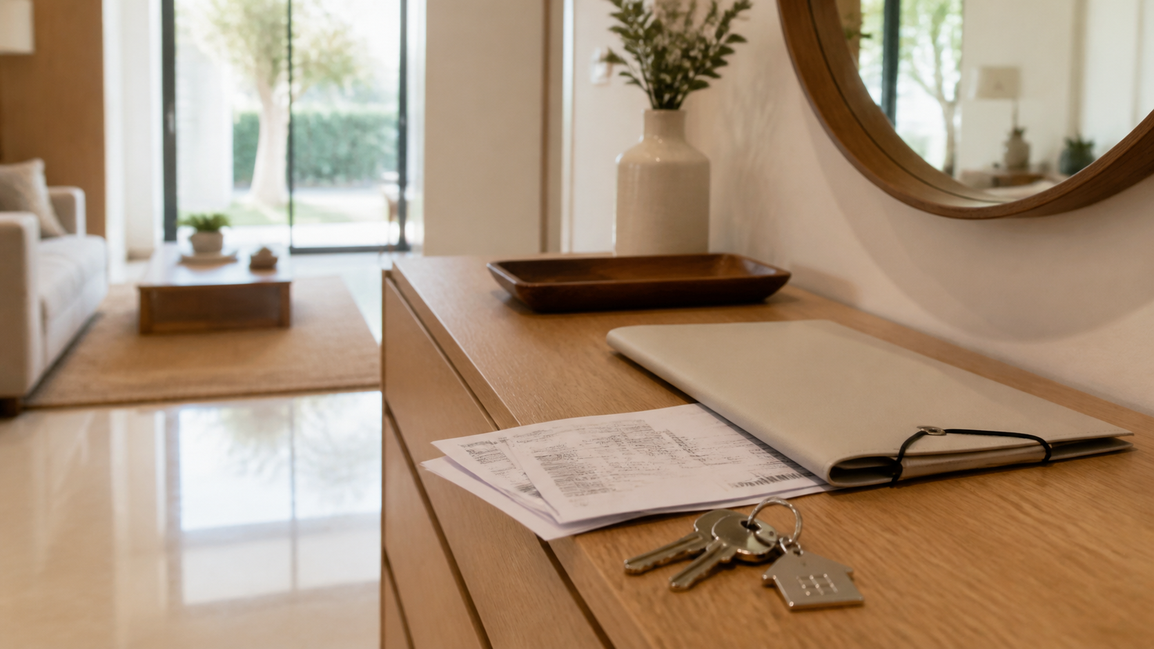 Documentación de vivienda y recibos municipales preparados antes de formalizar una venta