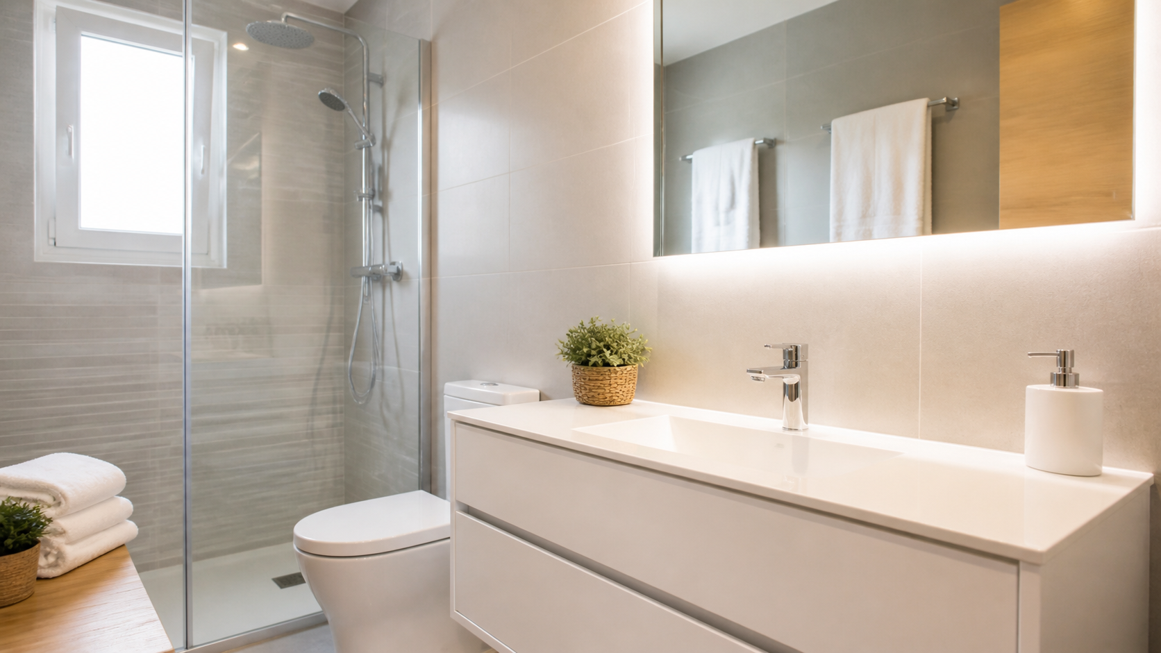 Baño luminoso y limpio preparado para causar una buena impresión durante la visita