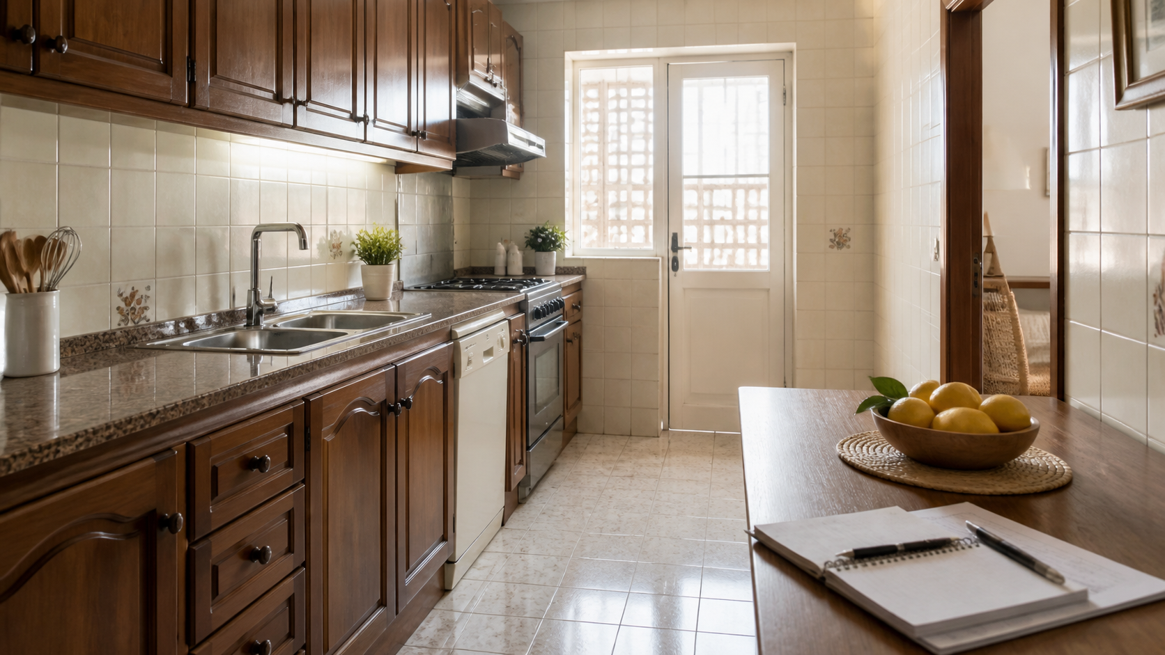 Cocina antigua limpia y luminosa que permite valorar el mantenimiento de la vivienda