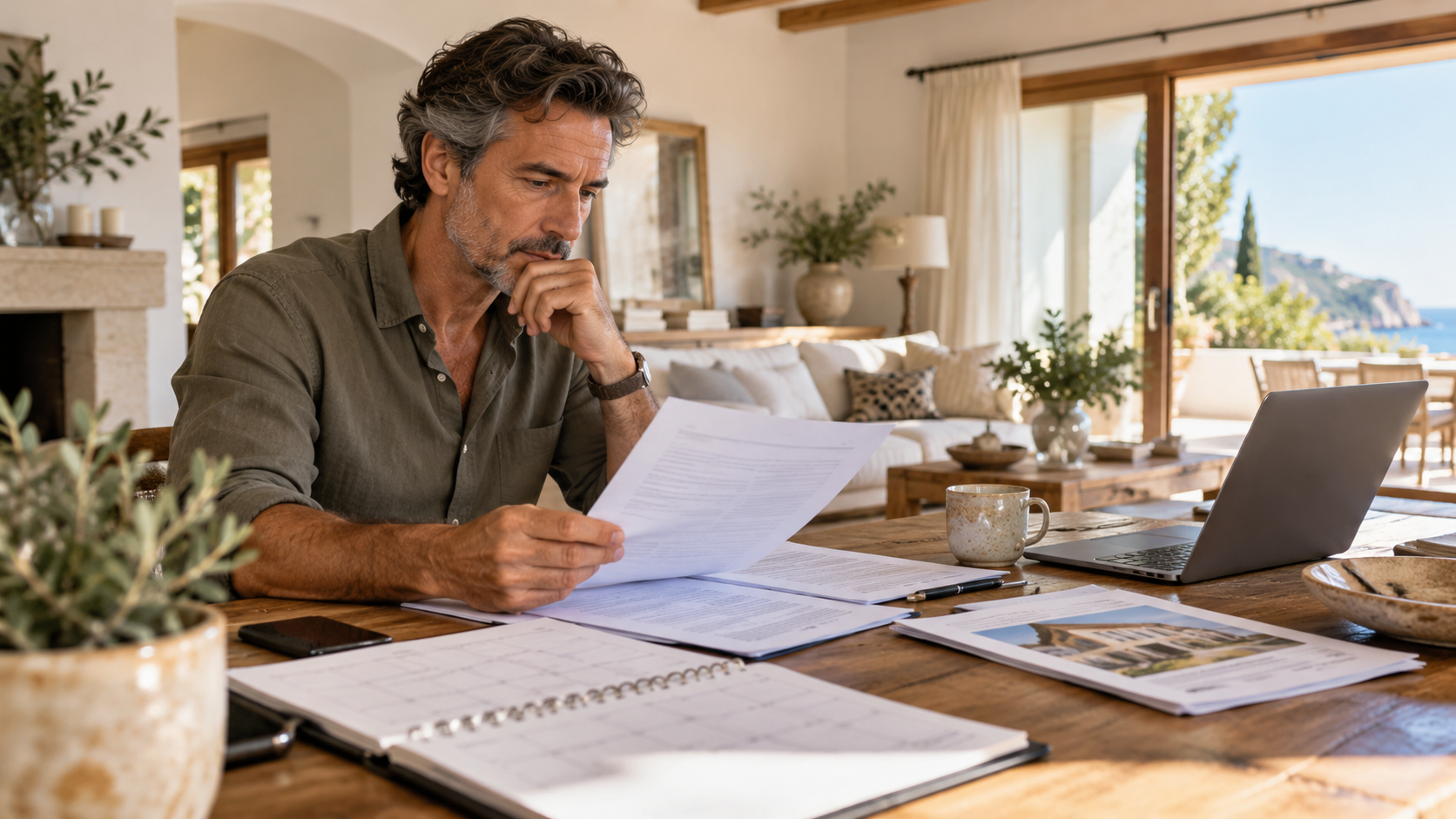Propietario revisando contrato de alquiler antes de vender una vivienda